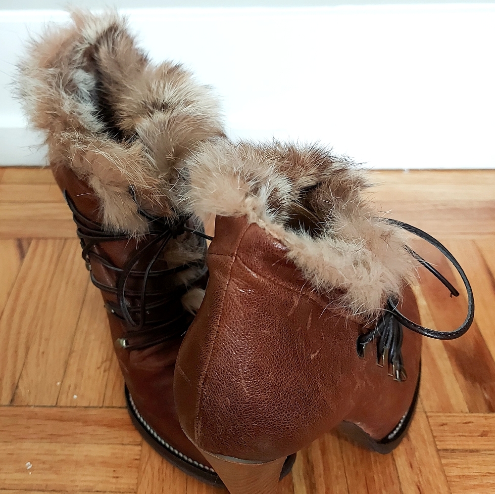 Mimosa Women Boot Size EU 38 Brown Leather Lace-Up Platform Academia Wood Chunky - Picture 7 of 12